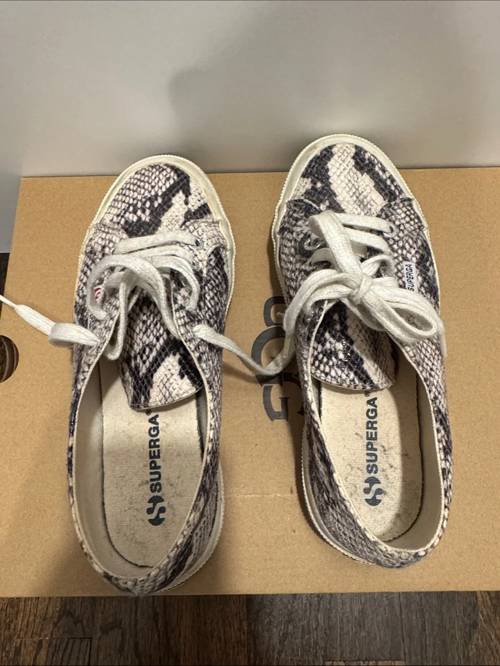 Superga Women's Snake-Print Canvas Sneakers in Cream and Black